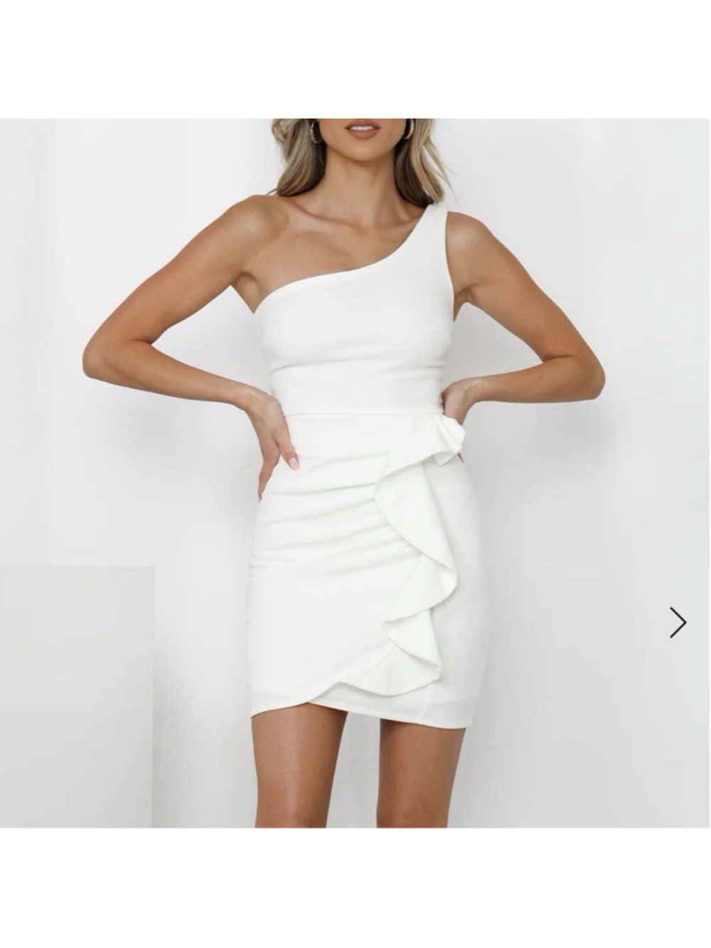 HELLO MOLLY Backstage Passes One Shoulder Stretch Ruffled Dress White Size 4